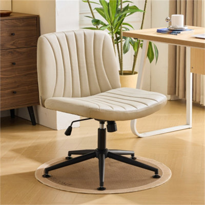 Khaki Pu Leather Mid Back Office Chair,swivel Lift Desk Chair With Wheels Modern - image 1