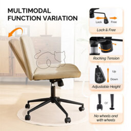 Khaki Pu Leather Mid Back Office Chair,swivel Lift Desk Chair With Wheels Modern - thumbnail 3