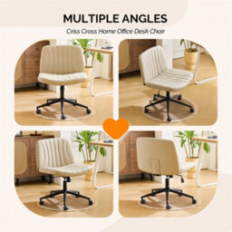 Khaki Pu Leather Mid Back Office Chair,swivel Lift Desk Chair With Wheels Modern - thumbnail 4