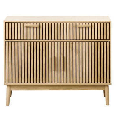 Wyld And Coco Sideboard In Engineered Wood With Two Drawers And Ribbed Doors, W100 X D35 X H80Cm - image 1