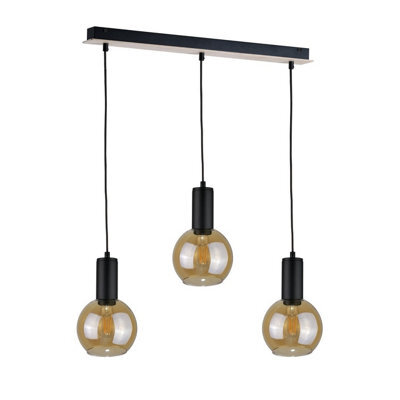Luminosa Lighting Luminosa Jantar Bar Pendant Ceiling Light Wood, 60Cm, 3X E27