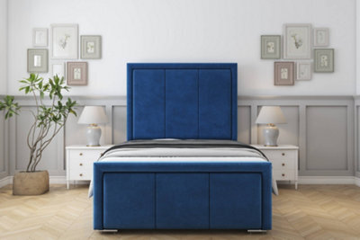 "Sloomy Lancaster Navy Plush Bed Frame With Mattress With 50"" Upholstered Headboard 4' Small Double" - image 1