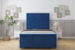 "Sloomy Lancaster Navy Plush Bed Frame With Mattress With 50"" Upholstered Headboard 4' Small Double" - thumbnail 1