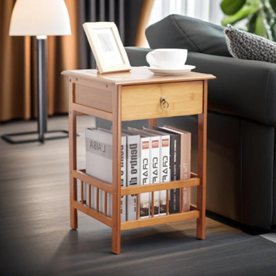 BMBO 2 Tier Wooden Side Table With Drawer - image 1