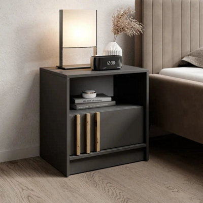 Arte Nelly Bedside Table 51Cm Graphite - Sleek Modern Bedside Table With Open Compartment For Contemporary Bedrooms - image 1