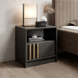 Arte Nelly Bedside Table 51Cm Graphite - Sleek Modern Bedside Table With Open Compartment For Contemporary Bedrooms - thumbnail 1