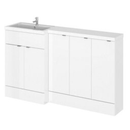 Hudson Reed Fusion 1500mm Left-Hand Freestanding Vanity Unit And Basin, Gloss White - thumbnail 1