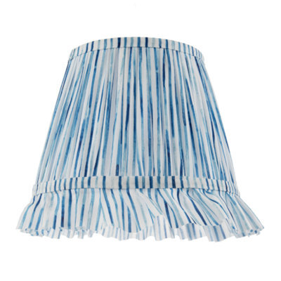 Happy Homewares Vintage Blue And White Faux Silk Plated Lamp Shade With Bottom Fringe - image 1