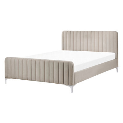 Beliani Bed Velvet Lunan 140 X 200 Cm (Eu Double) Taupe - image 1
