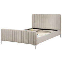 Beliani Bed Velvet Lunan 140 X 200 Cm (Eu Double) Taupe - thumbnail 4