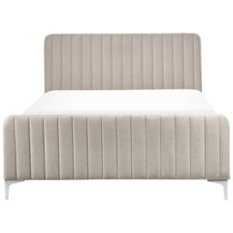 Beliani Bed Velvet Lunan 140 X 200 Cm (Eu Double) Taupe - thumbnail 5