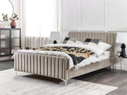 Beliani Bed Velvet Lunan 140 X 200 Cm (Eu Double) Taupe - thumbnail 2