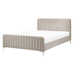 Beliani Bed Velvet Lunan 140 X 200 Cm (Eu Double) Taupe - thumbnail 1