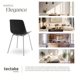 Tectake Set Of 2 Dining Chair Mave - Large Plastic Seat, Ergonomic, High Backrest, 120 Kg Load Capacity  - Black/chrome - thumbnail 5