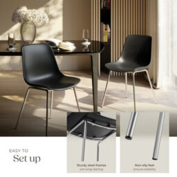 Tectake Set Of 2 Dining Chair Mave - Large Plastic Seat, Ergonomic, High Backrest, 120 Kg Load Capacity  - Black/chrome - thumbnail 4