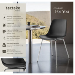 Tectake Set Of 2 Dining Chair Mave - Large Plastic Seat, Ergonomic, High Backrest, 120 Kg Load Capacity  - Black/chrome - thumbnail 2