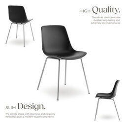 Tectake Set Of 2 Dining Chair Mave - Large Plastic Seat, Ergonomic, High Backrest, 120 Kg Load Capacity  - Black/chrome - thumbnail 3