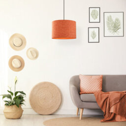 Happy Homewares Contemporary And Sleek Orange Natural Linen Fabric Drum Lamp Shade 60W Max - thumbnail 7