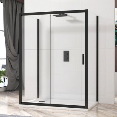 Royal Bathrooms Milan 1000 X 700mm Matt Black 3-Sided Sliding Door Shower Enclosure Rectangular With Side Panels 6mm Glass Screen - image 1