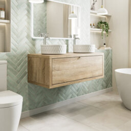 Affine 1100mm Double Countertop Bathroom Vanity Unit Textured Basin Sink Wall Hung Oak - thumbnail 2