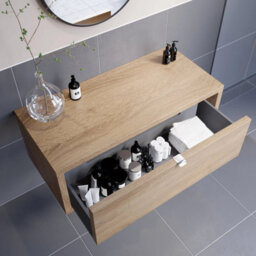 Affine 1100mm Double Countertop Bathroom Vanity Unit Textured Basin Sink Wall Hung Oak - thumbnail 3