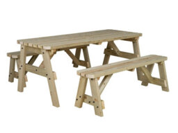 Arbor Garden Solutions Victoria Rounded Space Saving Picnic Table Benches Set (8Ft, Natural Finish) - thumbnail 2