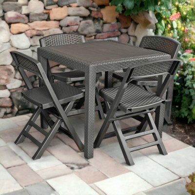 Urbn-Garden Urbngarden 72Cm Height 4Pc Garden Plastic Patio Dining Whether Proof Anthracite Table & Chairs - image 1