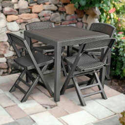 Urbn-Garden Urbngarden 72Cm Height 4Pc Garden Plastic Patio Dining Whether Proof Anthracite Table & Chairs - thumbnail 1