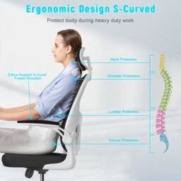 Onemill Ergonomic Mesh Desk Chair, High Back Computer Chair- Adjustable Headrest With Flip-Up Arms, Lumbar Support, Black&white - thumbnail 5