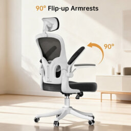 Onemill Ergonomic Mesh Desk Chair, High Back Computer Chair- Adjustable Headrest With Flip-Up Arms, Lumbar Support, Black&white - thumbnail 6