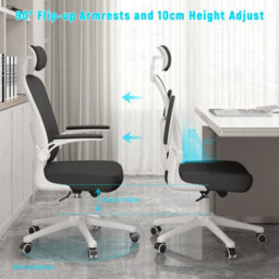Onemill Ergonomic Mesh Desk Chair, High Back Computer Chair- Adjustable Headrest With Flip-Up Arms, Lumbar Support, Black&white - thumbnail 4