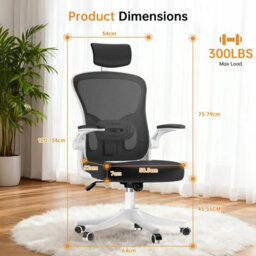 Onemill Ergonomic Mesh Desk Chair, High Back Computer Chair- Adjustable Headrest With Flip-Up Arms, Lumbar Support, Black&white - thumbnail 7
