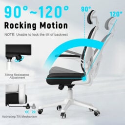 Onemill Ergonomic Mesh Desk Chair, High Back Computer Chair- Adjustable Headrest With Flip-Up Arms, Lumbar Support, Black&white - thumbnail 3