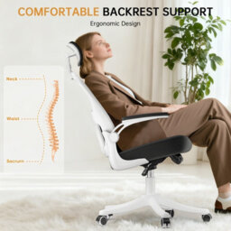 Onemill Ergonomic Mesh Desk Chair, High Back Computer Chair- Adjustable Headrest With Flip-Up Arms, Lumbar Support, Black&white - thumbnail 8
