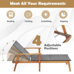 Costway Patio Chaise Lounge Chair Outdoor Rattan Recliner W/ 4-Level Adjustable Backrest - thumbnail 6
