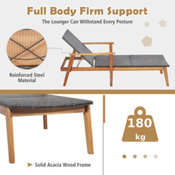 Costway Patio Chaise Lounge Chair Outdoor Rattan Recliner W/ 4-Level Adjustable Backrest - thumbnail 8