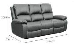 Comfy Living Reclining Faux Leather Sofa In Dark Grey 3 Seater Sofa - thumbnail 2