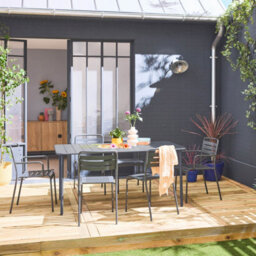 Sweeek - 6-Seater Metal Garden Table With 2 Armchairs And 4 Chairs Anthracite 160X90X72.5 Cm - Amelia - thumbnail 7