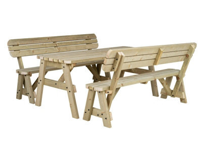 Arbor Garden Solutions Victoria Wooden Picnic Bench And Table Set, Rounded Outdoor Dining Set With Backrest(6Ft, Natural Finish) - image 1