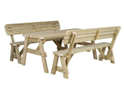 Arbor Garden Solutions Victoria Wooden Picnic Bench And Table Set, Rounded Outdoor Dining Set With Backrest(6Ft, Natural Finish)