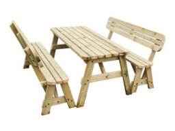 Arbor Garden Solutions Victoria Wooden Picnic Bench And Table Set, Rounded Outdoor Dining Set With Backrest(6Ft, Natural Finish) - thumbnail 4