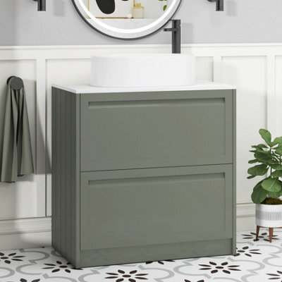 Royal Bathrooms Royal Bathroom Elmore 800mm Matt Green Freestanding Countertop Bathroom Vanity Unit 2 Drawer With Peak Basin - image 1