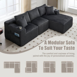 Matteo Modular L-Shaped Sectional Sofa With Cup Holders - Gray - thumbnail 2