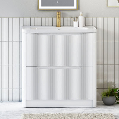 Royal Bathrooms Avenza 800mm Fluted Floor Standing Vanity Unit Matt White 2 Drawer Storage Cabinet With Ceramic Basin - image 1