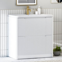 Royal Bathrooms Avenza 800mm Fluted Floor Standing Vanity Unit Matt White 2 Drawer Storage Cabinet With Ceramic Basin - thumbnail 6