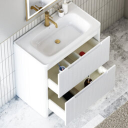 Royal Bathrooms Avenza 800mm Fluted Floor Standing Vanity Unit Matt White 2 Drawer Storage Cabinet With Ceramic Basin - thumbnail 3
