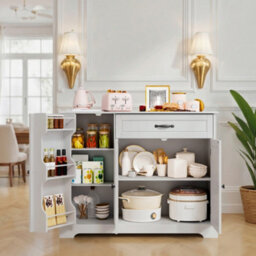 Bealife Sideboard Cabinet, Kitchen Storage Cupboard With Drawer, 3-Tier Door Storage And 2-Door Cabinet, Anti-Tip Design - thumbnail 4