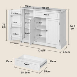 Bealife Sideboard Cabinet, Kitchen Storage Cupboard With Drawer, 3-Tier Door Storage And 2-Door Cabinet, Anti-Tip Design - thumbnail 8