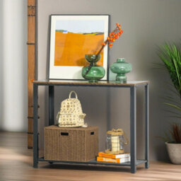 Pirlo Plush Industrial Rustic Console Table With 2 Shelves - thumbnail 5
