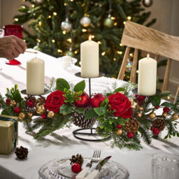 Dibor Rosebrook Pine Triple Pillar Centrepiece Christmas Decoration Tealight Holder Candle Holder - thumbnail 1